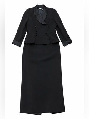 Kasper Sz 8 Black Career Office Suit Ankle Length lined  Pencil Skirt Set